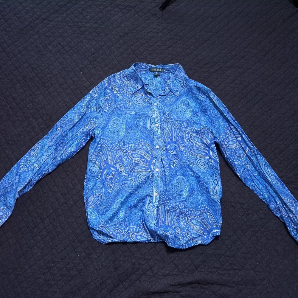 Lauren Ralph Lauren Blue Paisley Cotton Button Down Shirt Womens Large L